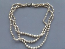 collier ancien triple rang fermoir argent poinçon 56gr 48cm perles imitation tbé