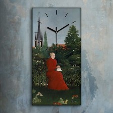 Horloge murale sur toile 30x60 Peinture Femme Arbres Buissons Henri Rousseau