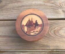 ANCIENNE BOITE PILULIER EN NOYER MARQUETERIE SPINDLER LES TOITS EN ALSACE