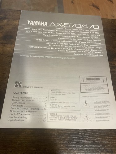 Owner manual yamaha - manual,