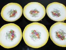 ART DÉCO ANCIENNE 6 ASSIETTES CREUSES DÉCOR FRUIT PORCELAINE COMPTOIR LIMOGES 