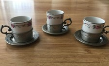ANCIENNES 3 TASSES à café/moka PORCELAINE et soucoupe Rein zinn 95
