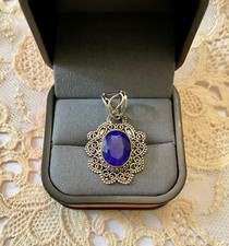 ANCIEN PENDENTIF ARGENT MASSIF - VÉRITABLE ÉNORME SAPHIR BLEU