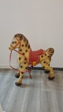 ANCIEN JOUET CHEVAL EN TOLE A ROULETTES PEDALES MOBO 1939