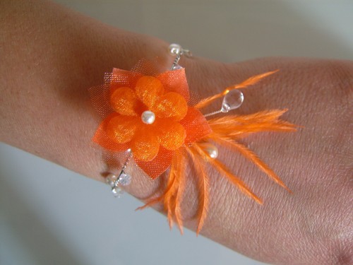 Bracelet ivoire cristal orange - bracelet, ivoire/cristal/orange