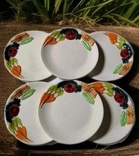 Michel Caugant 6 Assiettes Barbotine Forme Légumes