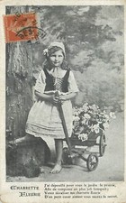 FANTAISIE TRES BELLE JEUNE FILLE AVEC CHARRETTE FLEURIE