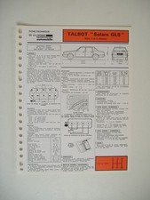 fiche technique RTA  TALBOT SOLARA GLS boite 4 et 5 vitesses