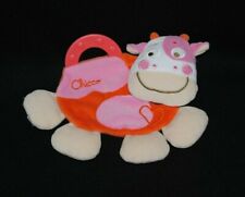 Peluche doudou vache CHICCO rose orange beige anneau dentition BE