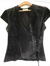 Veste Vintage En Cuir /Daim Manches Courtes