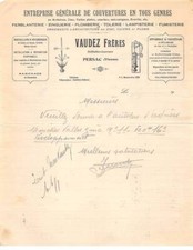 Facture.AM19974.Persac.1900 environ.Vaudez frères.Couverture.Ferblanterie.Zin