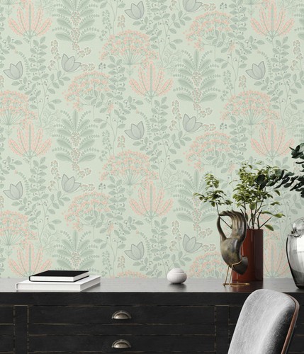 Papier peint floral - peint, avec