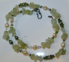 Collier En Perles De Quartz Vert Et De Cristal Facetté Avec Strass 18" 8j 35