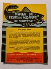 LOT DE 3 ETIQUETTES ANCIENNES DE FLACON A PHARMACIE. HUILE DE FOIE DE MORUE