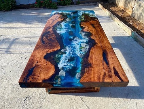 Table époxy bleue pour - , manger