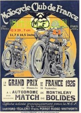 G-P de France motos Monthléry 91 - Géo Ham -  1926- affiche plastifiée