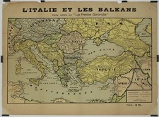 L'Italie et les Balkans 1940 Affiche Originale Carte Géographie Presse