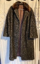 Manteau long duveteux marron et gris antracite avec col fourrure taille s/m