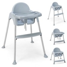 4 en 1 Chaise Haute Bébé Convertible avec Plateau Double Amovible&Harnais de Sé