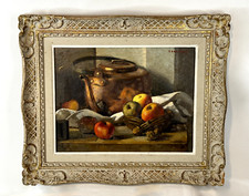 CHARIGNY ANDRÉ - TABLEAU PEINTURE HSP XXè NATURE MORTE AUX POMMES ET BOUILLOIRE
