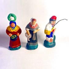 Ancien 3 Santons De Provence Pêcheur Et 2 Vendeuses CRÈCHE Échelle 7 Cm