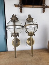 Duo de lanternes anciennes – Style marine ou fiacre – Métal doré & laiton –