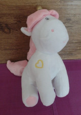 S12 / doudou peluche licorne blanche rose musicale et lumineuse coeur JEMINI