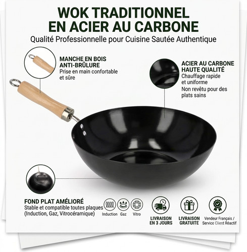 Wok induction acier carbone - induction,