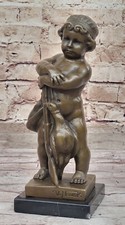 Enfant Avec Canard Vintage Novak Bronze Statue - Signée Fin Art pour Bureau Co