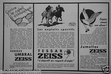 PUBLICITÉ 1937 ZEISS VERRE UMBRAL CARL OBJECTIF ZEISS JENA TESSAR JUMELLES