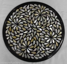 12 " Noir Marbre Table Top Incrustation Nacre Marqueterie Handmade Décor Maison