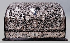 Boîte Aux Lettres Antique Bureau Rococo Victorien Argent Sterling Américain Cuir