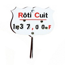 Petite étiquette de boucherie / charcuterie vintage prix en francs / Rôti Cuit