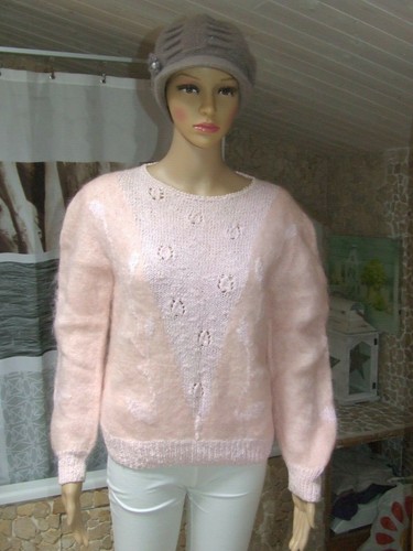 Superbe pull rose tricoté - pull,