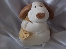 Doudou chien assis, blanc, marron, couverture, Kimbaloo, La Halle