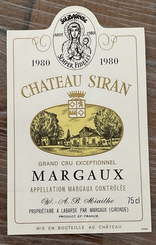 étiquette château siran - siran, 1980