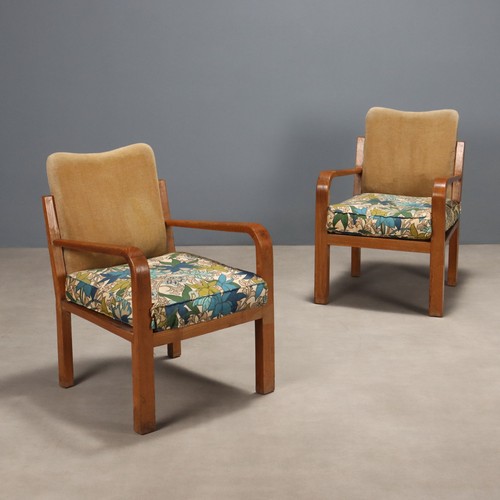 Fauteuils vintage chêne tissu - fauteuils,