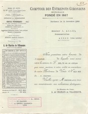 1925 COMPTOIR DES ENTREPOTS GIRONDINS A BORDEAUX - M. ALLEQ A AUZON