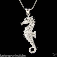 Hippocampe Avec Cristal Swarovski Mer Ocean Marine Plage Mariage Collier Neuf