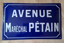 Rare comme neuve plaque de rue ancienne Avenue Du Maréchal Pétain 