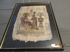CADRE TABLEAU EGYPTIEN sous verre  VERITABLE  PAPYRUS   peint a la main 32X42 CM