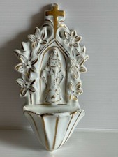 Oct14 ---  Ancien BENITIER  PORCELAINE DE PARIS CHRIST religieux Dieu