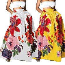 Femmes Bohème Floral Baggy Jupe Taille Haute Fête Vacances Plage Longue Robe /
