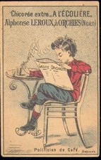 Chromo A l'Ecolière Alphonse Leroux Orchies café journal guéridon bistrot bar