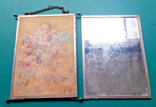 c. 1900 - CHARMANT MIROIR ANCIEN DE BARBIER TRIPTYQUE Déco Shabby Putti