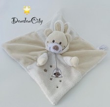 4962🌟Doudou Ours Plat Beige Oreilles Lapin Cage Oiseau Étoiles Nicotoy