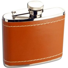 Flasque Rectangulaire en Acier Inoxydable et Cuir Camel