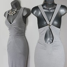 Karen Millen UK 8 Métallique Argent Croix Dos Ouvert Bal Croisière Robe 36