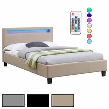 Lit simple avec sommier 120x190cm tête de lit avec LED intégrées en tissu