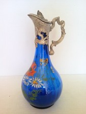 AIGUIERE VERRE BLEU COBALT DECOR PEINT MAIN MONTAGE ZAMAC STYLE LOUIS XV